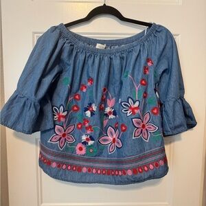 Velzera Floral Embroidered Off the Shoulder Top Size Large